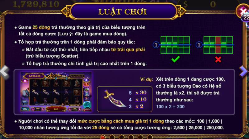 Luật chơi Aladdin Slots 789Club